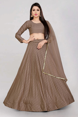 Fabcartz Embellished Semi Stitched Lehenga Choli(Brown)