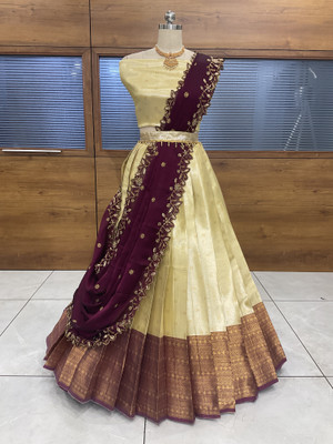 SHREE CREATION Self Design Semi Stitched Lehenga Choli(Beige)