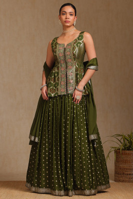 soch Embroidered Stitched Lehenga Choli(Green)