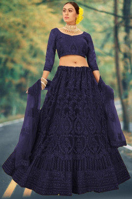 lunexa Embroidered Semi Stitched Lehenga Choli(Dark Blue)