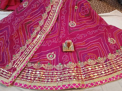 TANUSH Bandhani Semi Stitched Lehenga Choli(Pink)