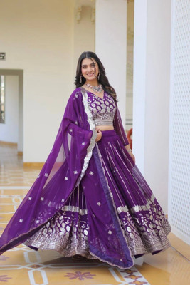 ISHU FAB Embroidered Semi Stitched Lehenga Choli(Purple)