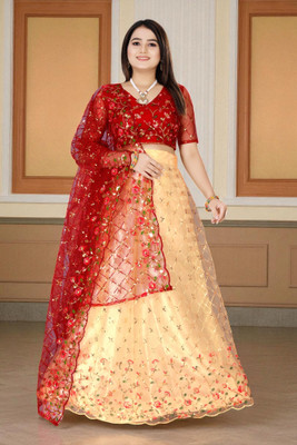 Khodiyar Embroidery Embroidered, Embellished Semi Stitched Lehenga Choli(Gold, Red)
