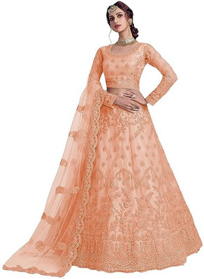 AADITASYA Embroidered Semi Stitched Lehenga Choli(Orange)