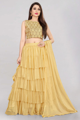 Fabcartz Solid Semi Stitched Lehenga Choli(Beige)