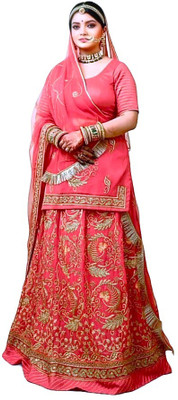 Shreemanji trading Embroidered Semi Stitched Rajasthani Poshak(Pink)