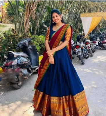 kashtbhanjan creation Solid Semi Stitched Lehenga Choli(Blue)