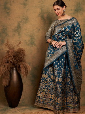 HERE&NOW Self Design Semi Stitched Lehenga Choli(Blue)