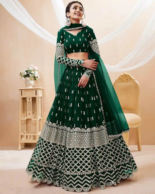 Kedar Fab Embroidered Semi Stitched Lehenga Choli(Green)