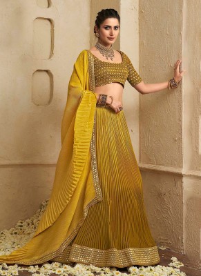 HK TEX Embroidered Semi Stitched Lehenga Choli(Yellow)