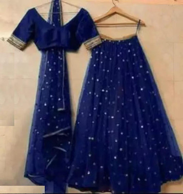 lazyandcrazy shop Self Design Semi Stitched Lehenga Choli(Blue)