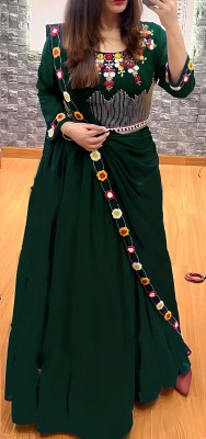 New Pooja Embellished Semi Stitched Lehenga & Crop Top(Green)