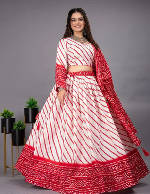 S R CRETION Printed Semi Stitched Lehenga Choli(Red)