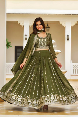 Kedar Fab Embroidered Semi Stitched Lehenga Choli(Green)