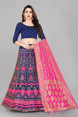 Fabcartz Self Design Semi Stitched Lehenga Choli(Blue)