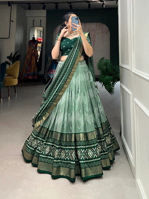 KRISHU ETHNICS Printed Semi Stitched Lehenga Choli(Green)