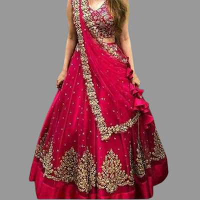 KAPANKU Self Design Semi Stitched Lehenga Choli(Red)