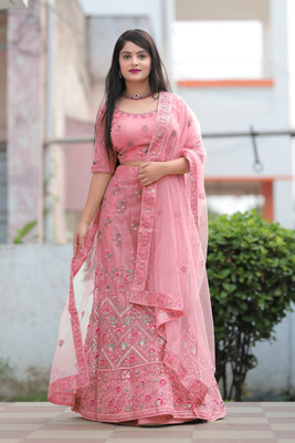VD-TNG Embroidered Semi Stitched Lehenga Choli(Pink)