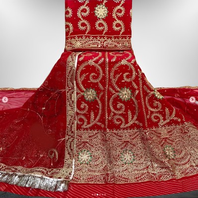 New Pooja Embroidered, Embellished Semi Stitched Rajasthani Poshak(Maroon)