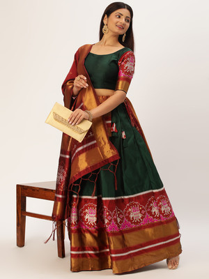 SHREE CREATION Self Design Semi Stitched Lehenga Choli(Dark Green)
