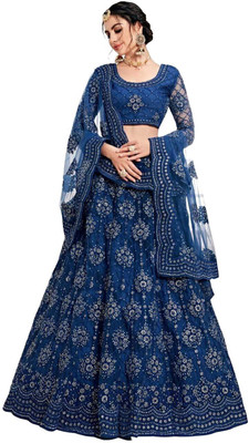 Reelove Factory Embroidered Semi Stitched Lehenga Choli(Multicolor)