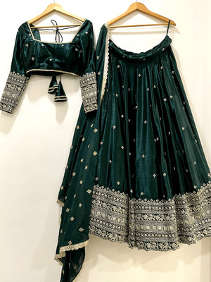 MAABHAVANI CREATION Embroidered Semi Stitched Lehenga Choli(Green)