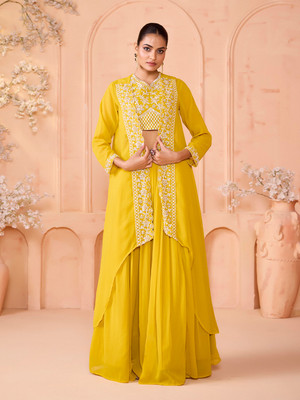 BHAVNA TEXTILE Embroidered Stitched Lehenga with Jacket(Yellow)