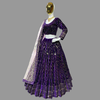 IYALAFAB Embellished Semi Stitched Lehenga Choli(Dark Blue)
