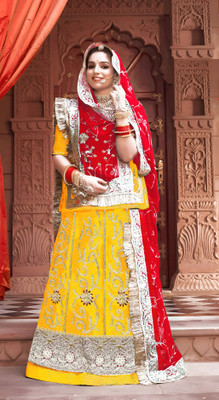 balaji textiles Embroidered, Embellished Semi Stitched Rajasthani Poshak(Yellow)