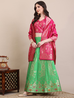 Harshiv Textile Self Design Semi Stitched Lehenga Choli(Light Green)