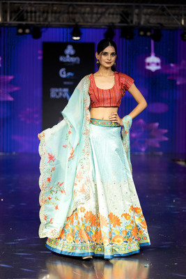 kaizen International Printed Semi Stitched Lehenga Choli(Light Blue)