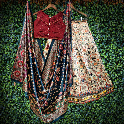 kaizen International Digital Print Semi Stitched Lehenga Choli(Blue)