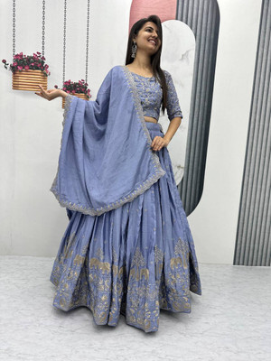 CYNOR ENTERPRISE Embroidered Semi Stitched Lehenga Choli(Light Blue)