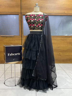 Payu Self Design Semi Stitched Lehenga Choli(Black)