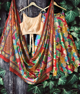 KAHIRAA WHOLETEX Floral Print Semi Stitched Lehenga Choli(Multicolor)