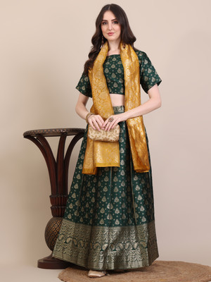 Harshiv Textile Embellished Semi Stitched Lehenga Choli(Green)