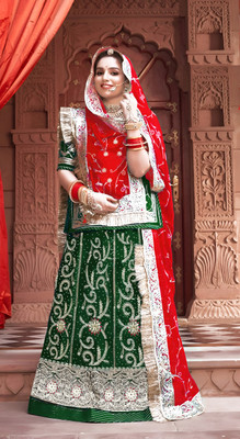 KalyaniTextile Embroidered Semi Stitched Rajasthani Poshak(Green)