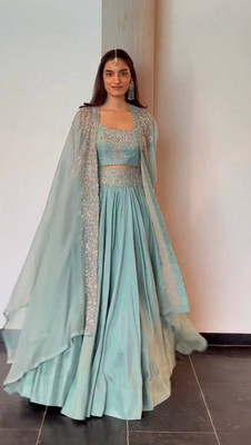 MND CREATION Self Design Semi Stitched Lehenga Choli(Light Blue)