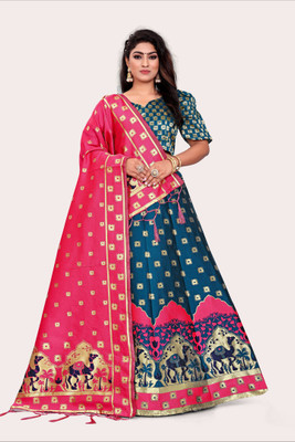 DISHWA Self Design Semi Stitched Lehenga Choli(Blue)