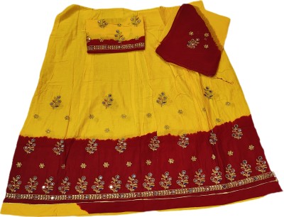 Shimla Embellished, Floral Print Semi Stitched Rajasthani Poshak(Yellow, Red)