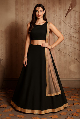 lazyandcrazy shop Solid Semi Stitched Lehenga Choli(Black)