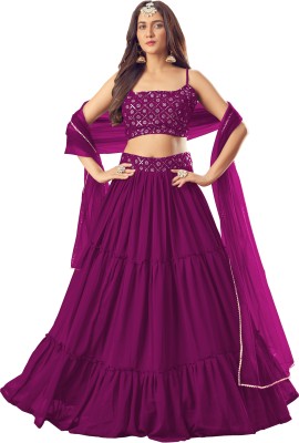 JINIMART Embroidered Semi Stitched Lehenga Choli(Purple)