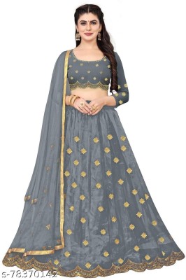 Divastri Embroidered Semi Stitched Lehenga Choli(Grey)