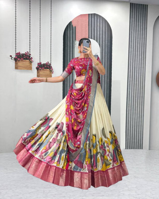 AAYUSHYAM ENTERPRISE Printed Semi Stitched Lehenga Choli(Beige)