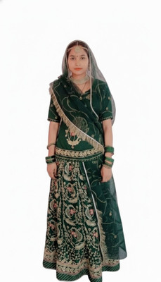 Bhawani saree center Embroidered Semi Stitched Rajasthani Poshak(Dark Green)
