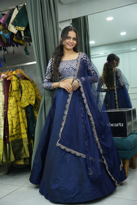 Sonu Creation Self Design Semi Stitched Lehenga Choli(Dark Blue)
