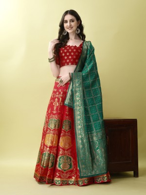 SHREE SANT SAREES Self Design Semi Stitched Lehenga Choli(Red)