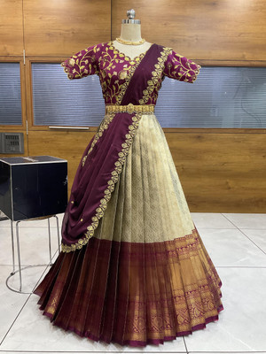 PinkBindi Self Design Semi Stitched Lehenga Choli(Beige)