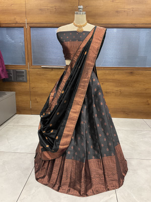 HOUSE OF COMMON Printed Semi Stitched Lehenga Choli(Grey, Black)