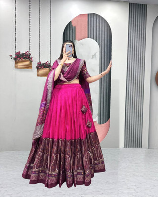 RADHVI BIZ Printed Semi Stitched Lehenga Choli(Pink)